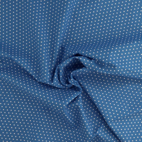 Coupon 3m Tissu Coton Imprimé Pois Bleu 