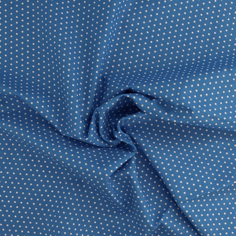 Coupon 3m Tissu Coton Imprimé Pois Bleu 