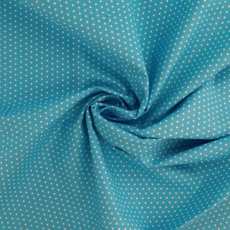 Coupon 3m Tissu Coton Imprimé Pois Bleu Turquoise