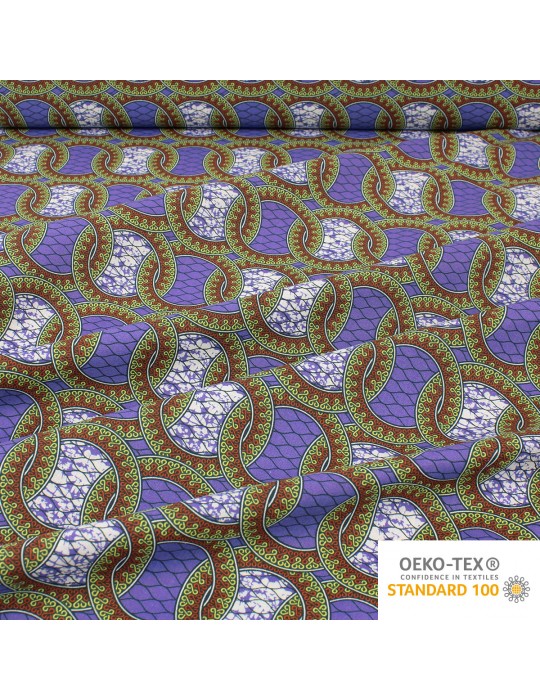 Coupon coton imprimé africain géométrique 50 x 150 cm violet