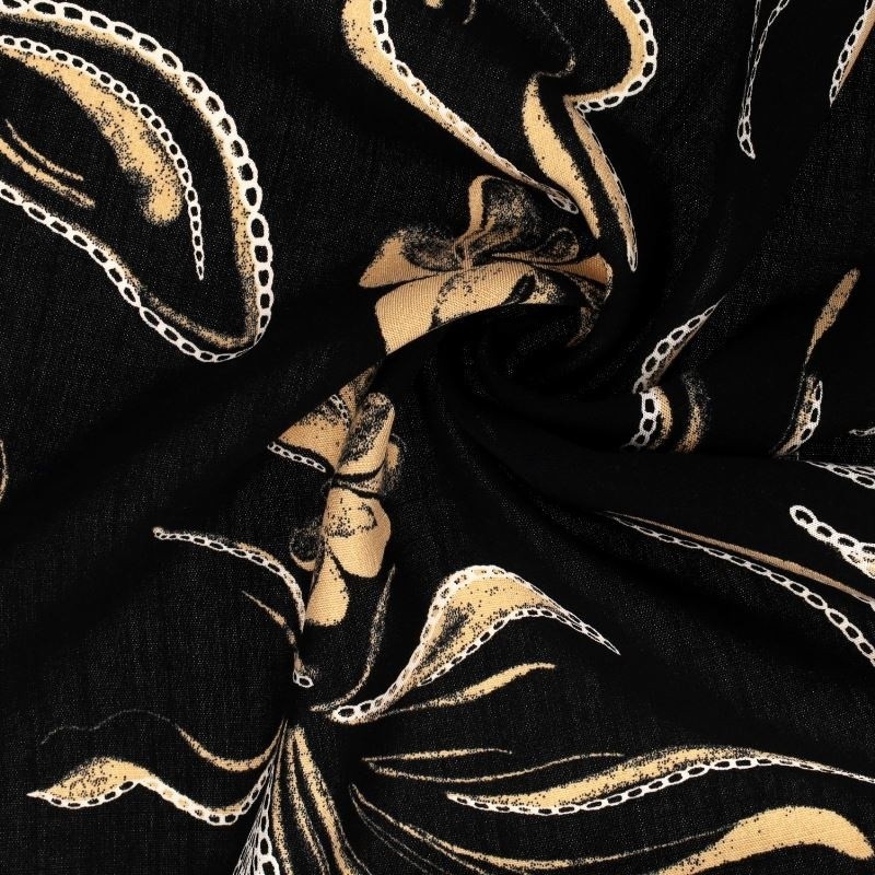 Coupon 3m Tissu Viscose Imprimé Noir 