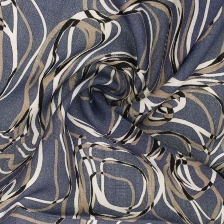 Coupon 3m Tissu Viscose Imprimé Bleu Jean 