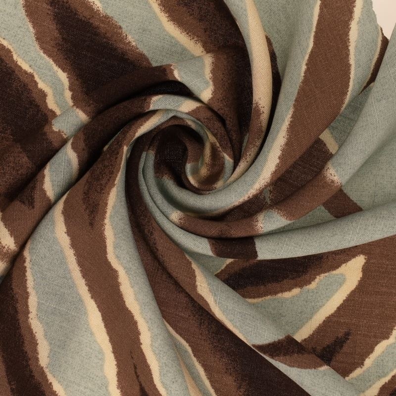 Coupon 3m Tissu Viscose Imprimé  Bleu vert