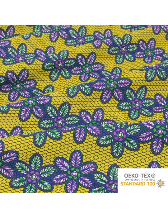 Coupon coton imprimé africain floral 50 x 150 cm jaune