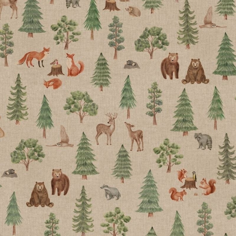 Coupon 3m Tissu Wildwood Animal Scene Fond Coloris Lin Digital 