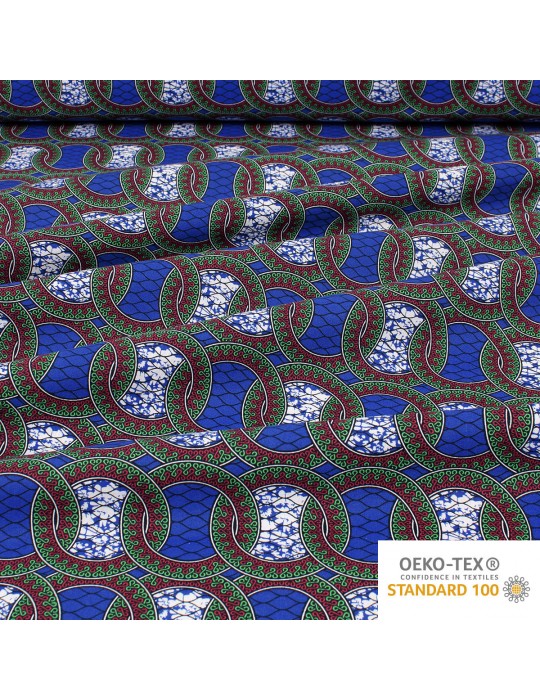 Coupon coton imprimé africain géométrique 300 x 150 cm bleu foncé