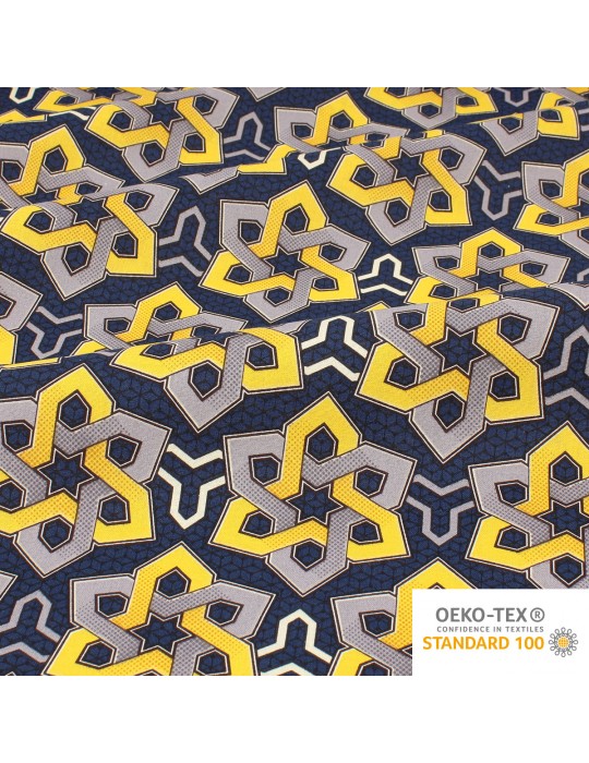 Coupon coton imprimé africain géométrique 300 x 150 cm bleu