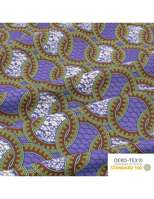 Coupon coton imprimé africain géométrique 300 x 150 cm violet