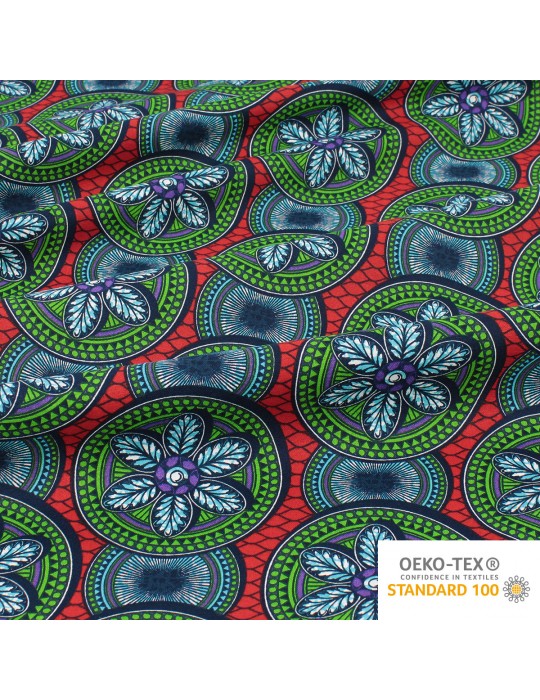 Coupon coton imprimé africain floral 300 x 150 cm rouge