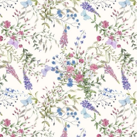 Coupon 3m Tissu Toile Loneta Malva Fleurie 