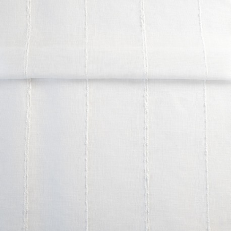 Coupon 3m Tissu Etamine Rayée Onega Fil Chenillé Blanc 
