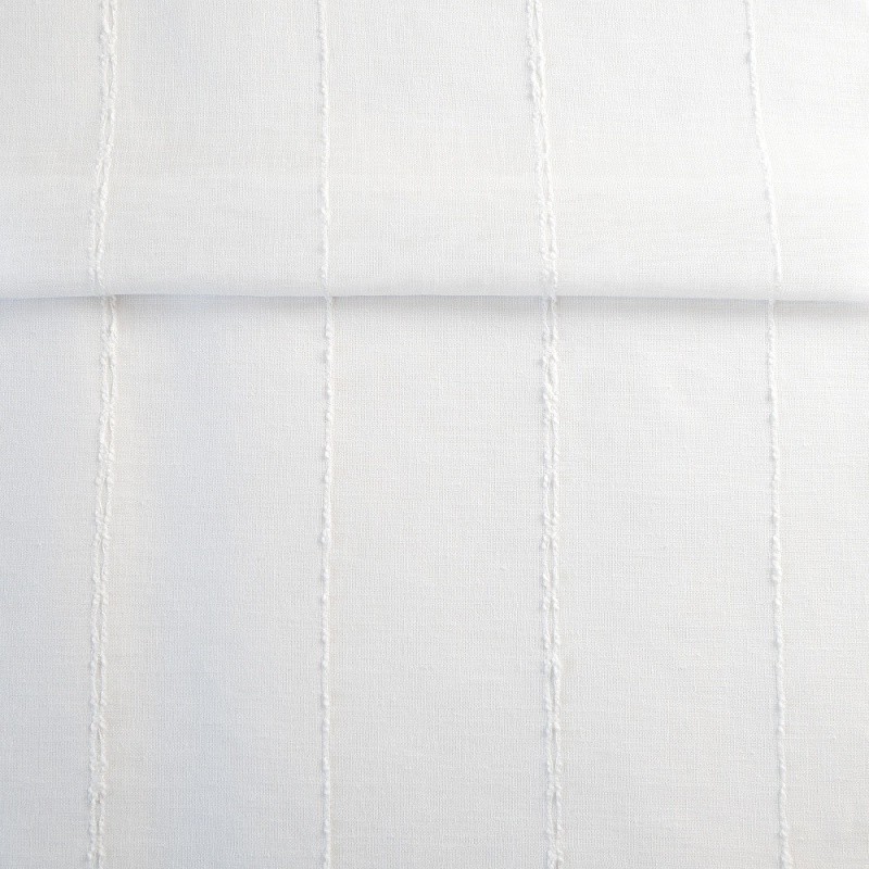 Coupon 3m Tissu Etamine Rayée Onega Fil Chenillé Blanc 