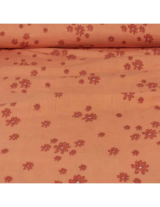 Tissu double gaze fleurs orange