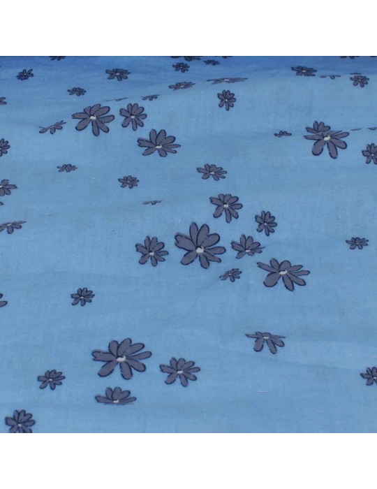 Tissu double gaze fleurs bleu
