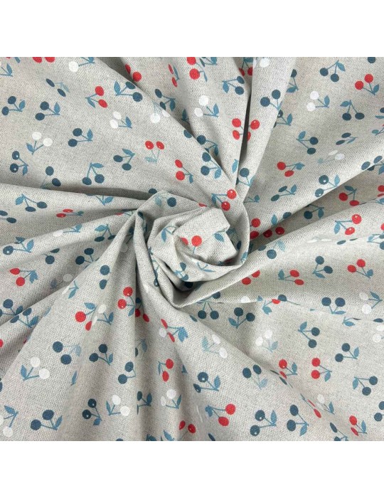 Tissu coton/polyester cerises gris