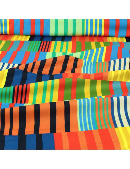 Tissu cretonne imprimé bandes multicolores
