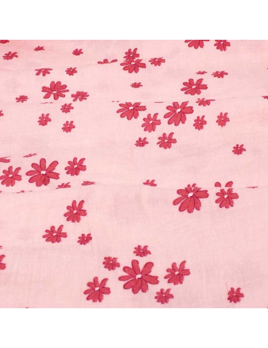 Tissu double gaze fleurs rose
