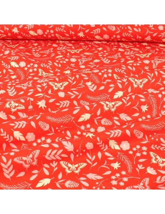 Tissu cretonne imprimé floral orange