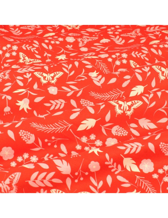 Tissu cretonne imprimé floral orange