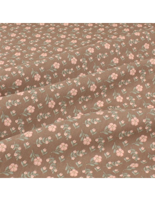 Tissu cretonne imprimé floral marron