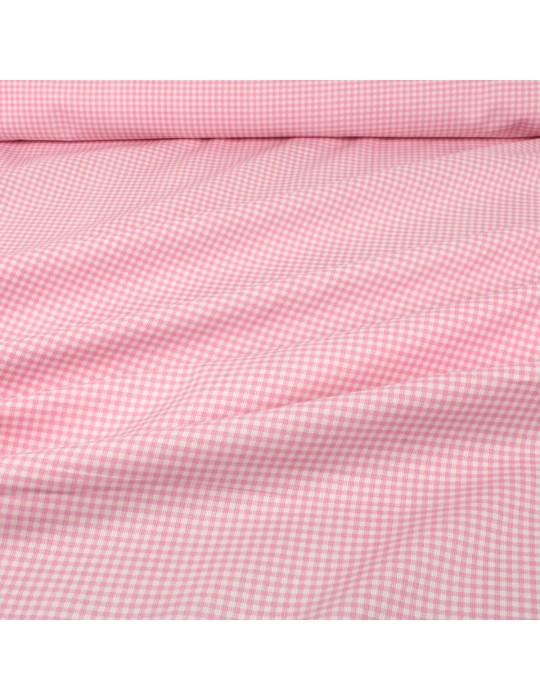 Tissu cretonne imprimé petits carreaux rose