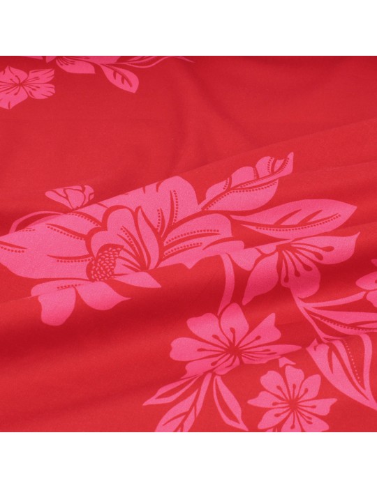 Tissu cretonne imprimé fleurs rouge