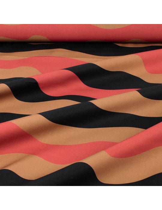 Tissu coton imprimé vagues marron