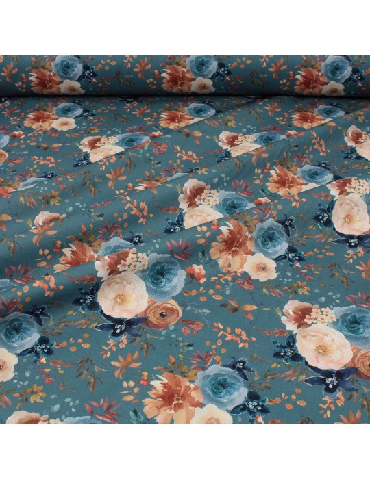Tissu cretonne imprimé floral bleu