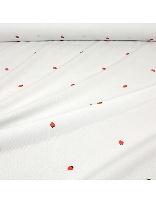 Tissu cretonne imprimé fraises blanc