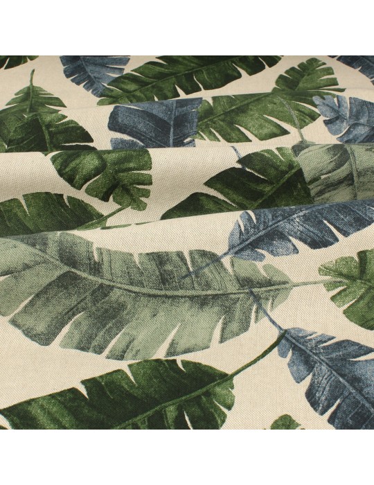 Tissu demi panama feuilles bananier vert