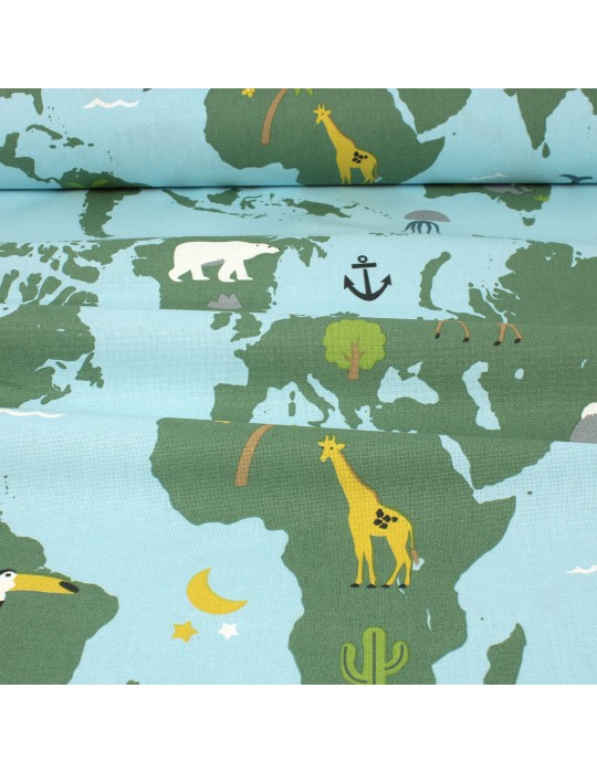Tissu demi panama carte du monde