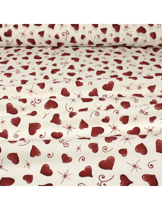 Tissu demi panama cœurs rouges
