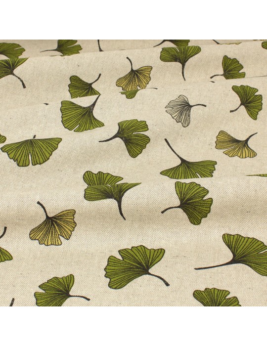 Tissu demi panama feuilles ginkgo biloba