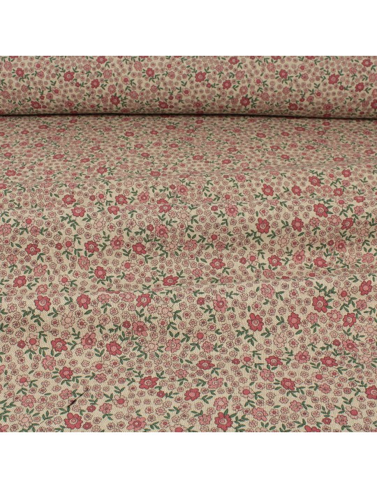 Tissu demi panama floral rose