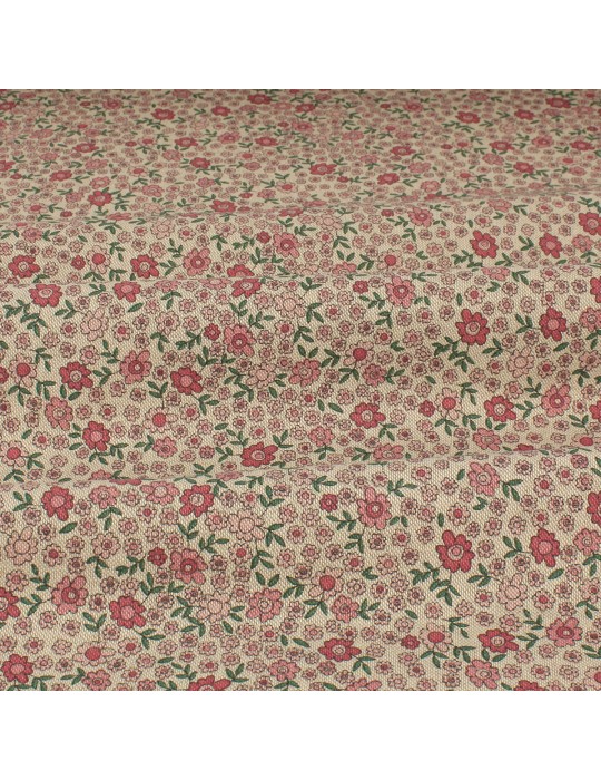 Tissu demi panama floral rose
