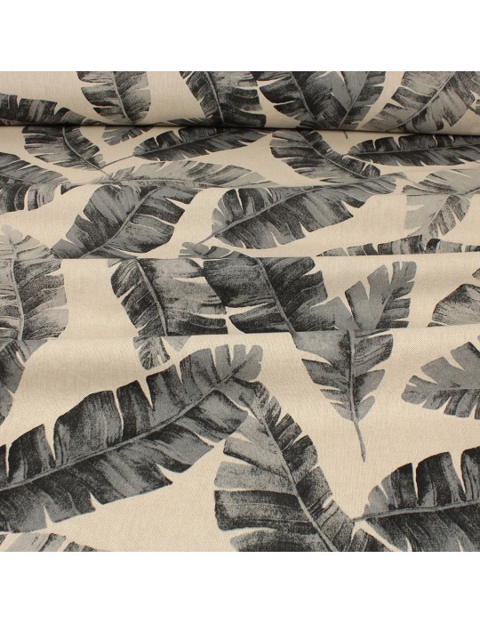 Tissu demi panama feuilles bananier gris
