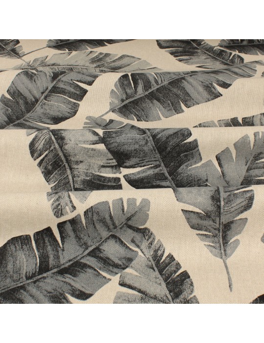 Tissu demi panama feuilles bananier gris