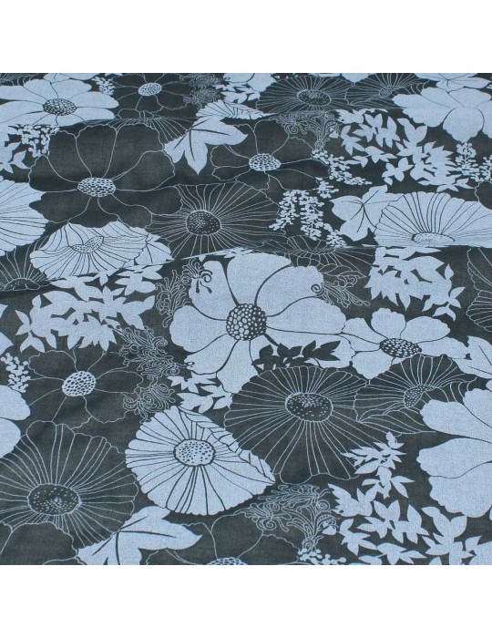 Tissu voile de coton floral gris