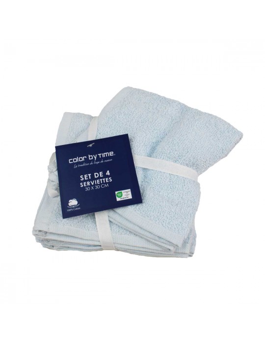 Set de 4 serviettes de toilette bleues claires 30 x 30 cm