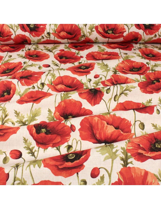 Tissu coton imprimé grandes fleurs pavots