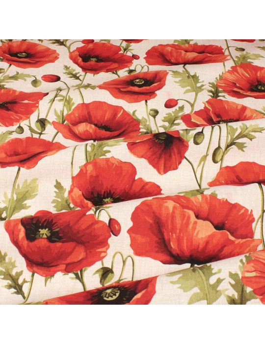 Tissu coton imprimé grandes fleurs pavots