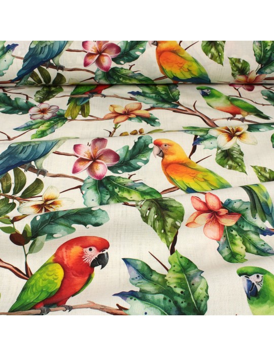 Tissu demi panama imprimé perroquets