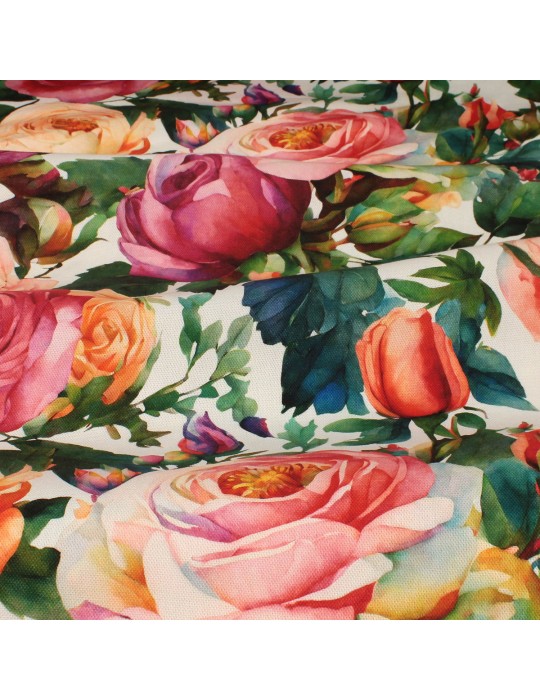 Tissu demi panama imprimé roses