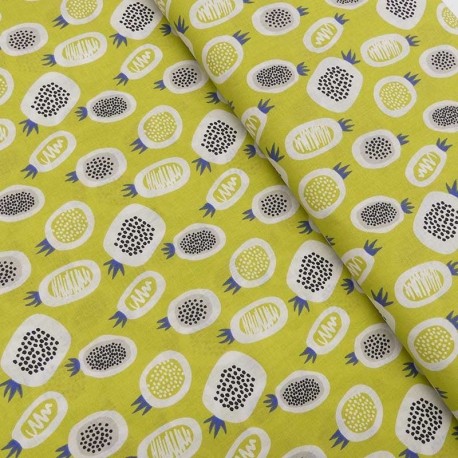 Coupon 3m Tissu Cretonne Imprimé Ananas  Anis 