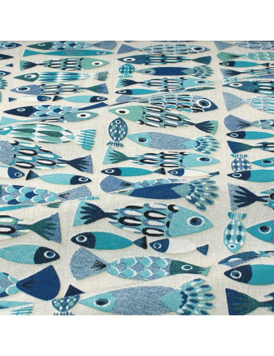 Tissu enduit imprimé poissons bleu