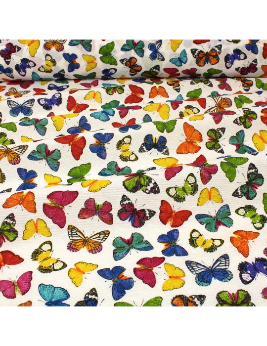 Tissu enduit imprimé papillons blanc