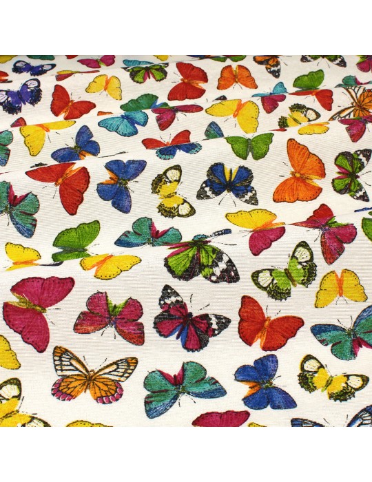 Tissu enduit imprimé papillons blanc