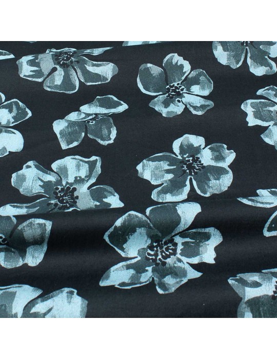 Tissu coton léger floral bleu