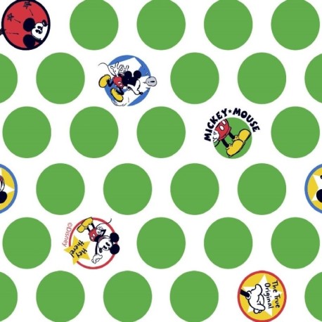 Coupon 3m Tissu Licence Mickey Stickers Imprimé Blanc