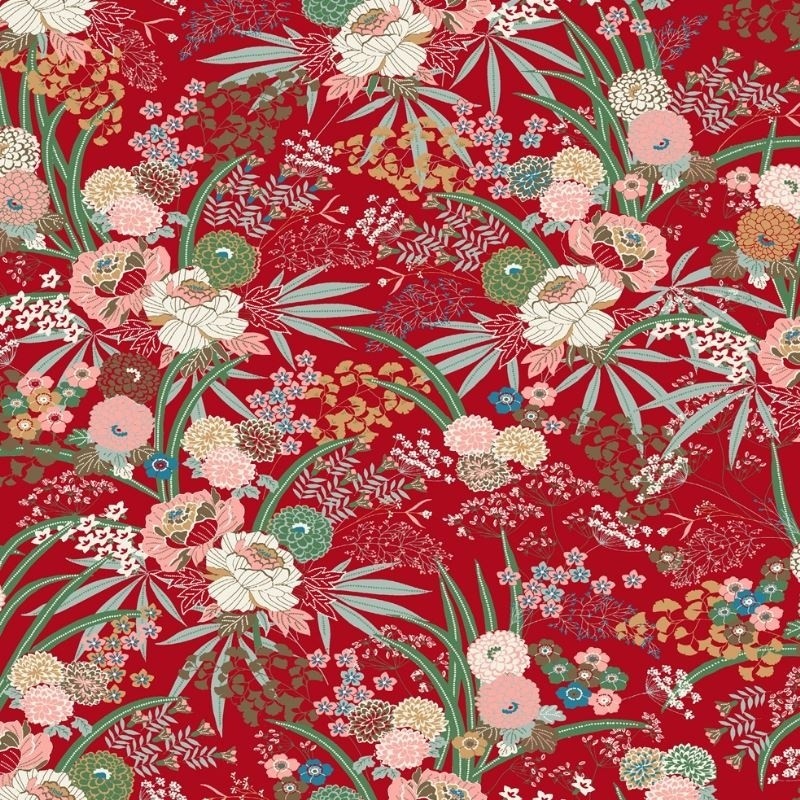 Coupon 3m Tissu Imprimé Harmonie Rouge 